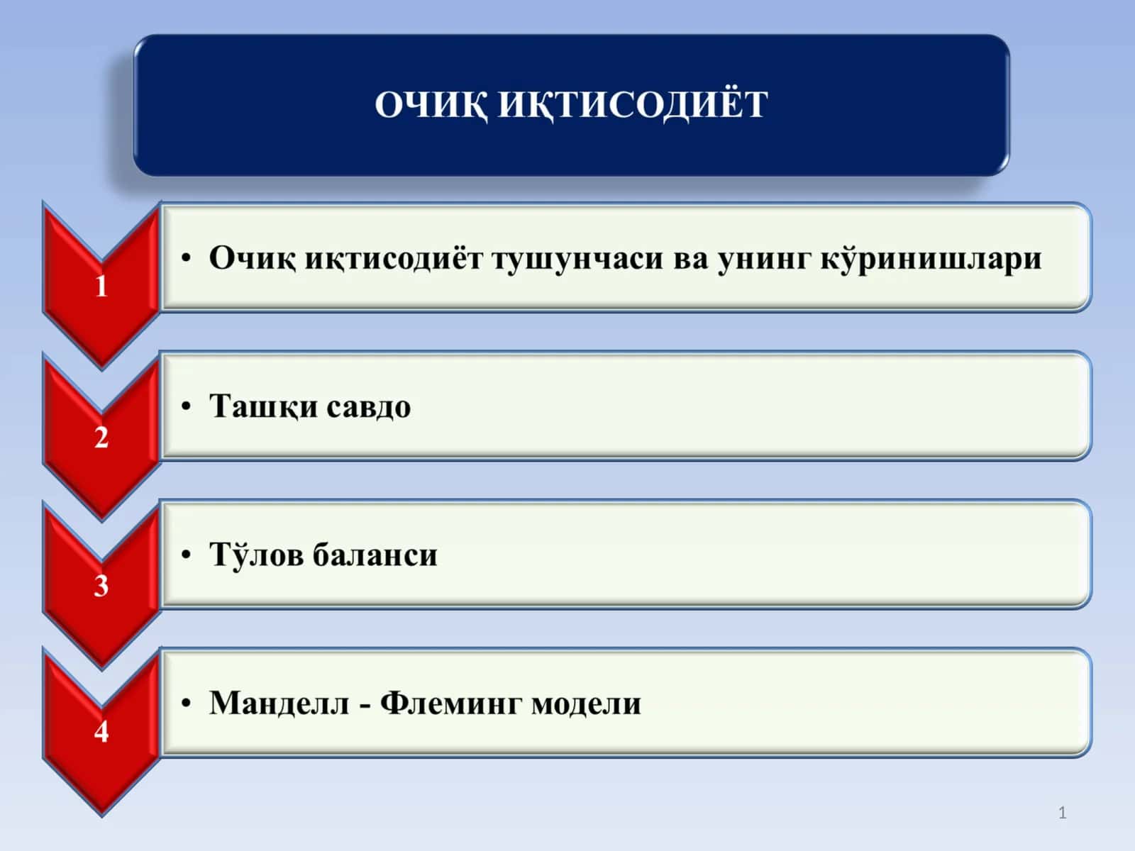 Очиқ иқтисодиёт тушунчаси ва унинг кўринишлари