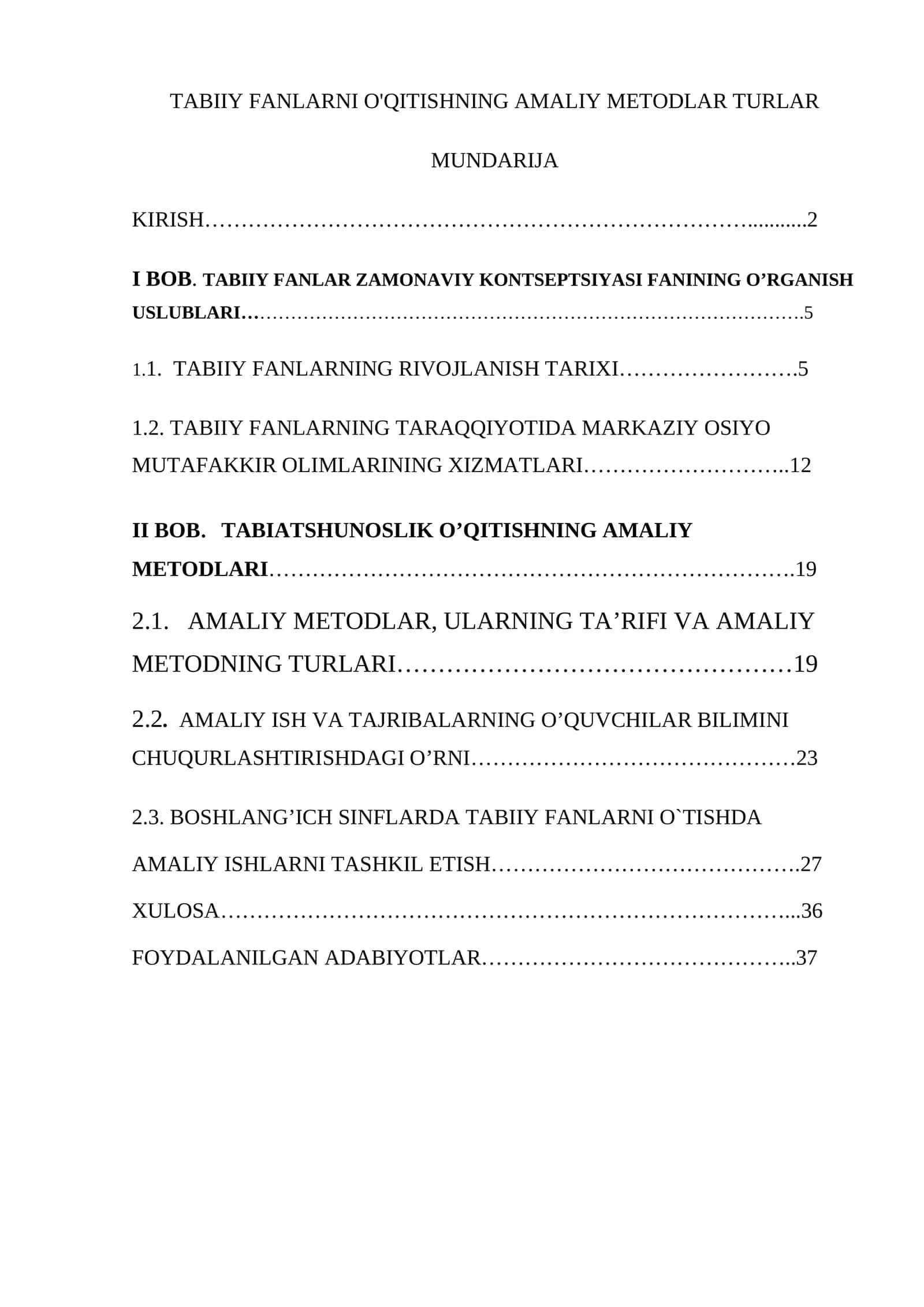 TABIIY FANLARNI O'QITISHNING AMALIY METODLAR TURLAR
