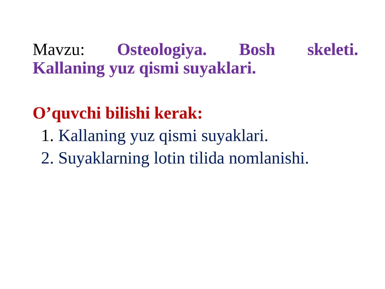 Osteologiya.Boshskeleti.Kallaningyuzqismi suyaklari