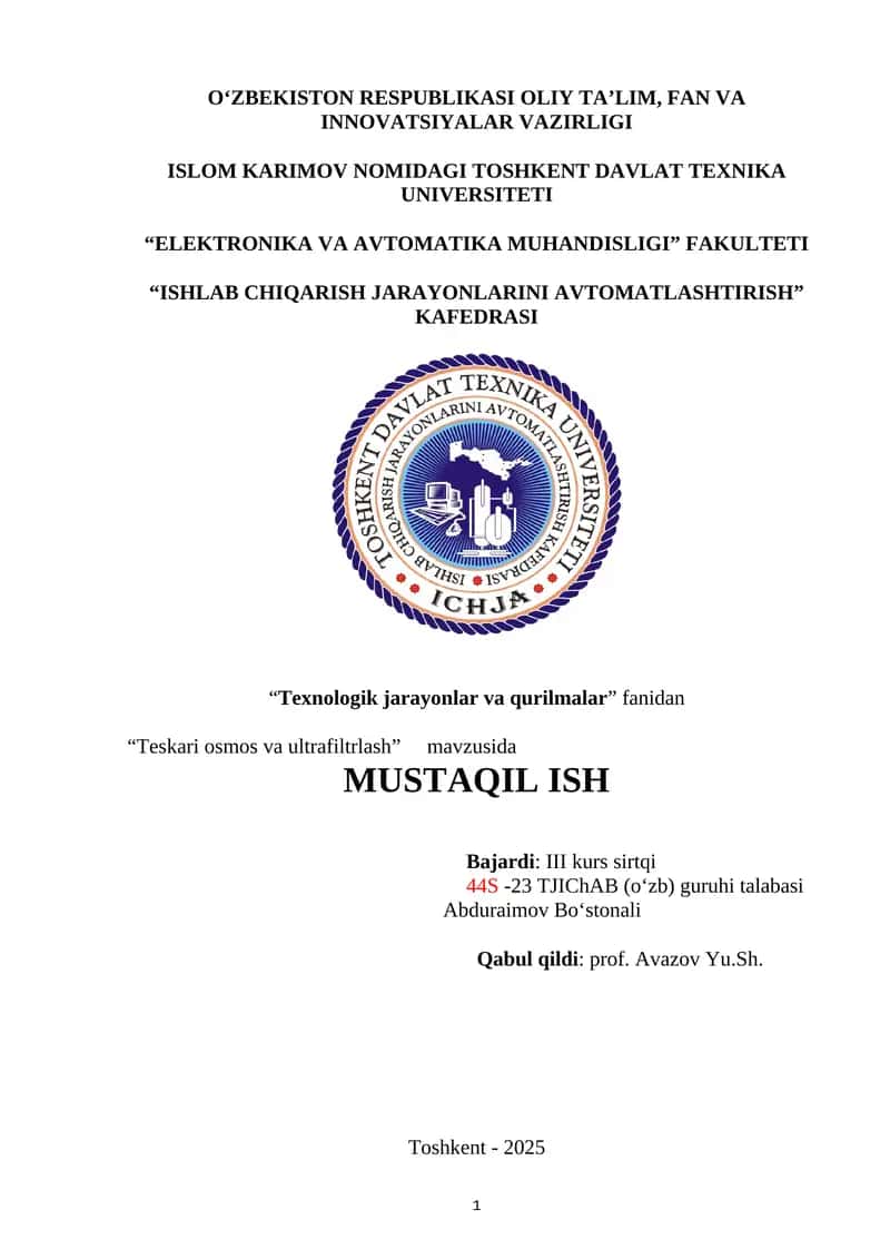 Teskari osmos va ultrafiltrlash