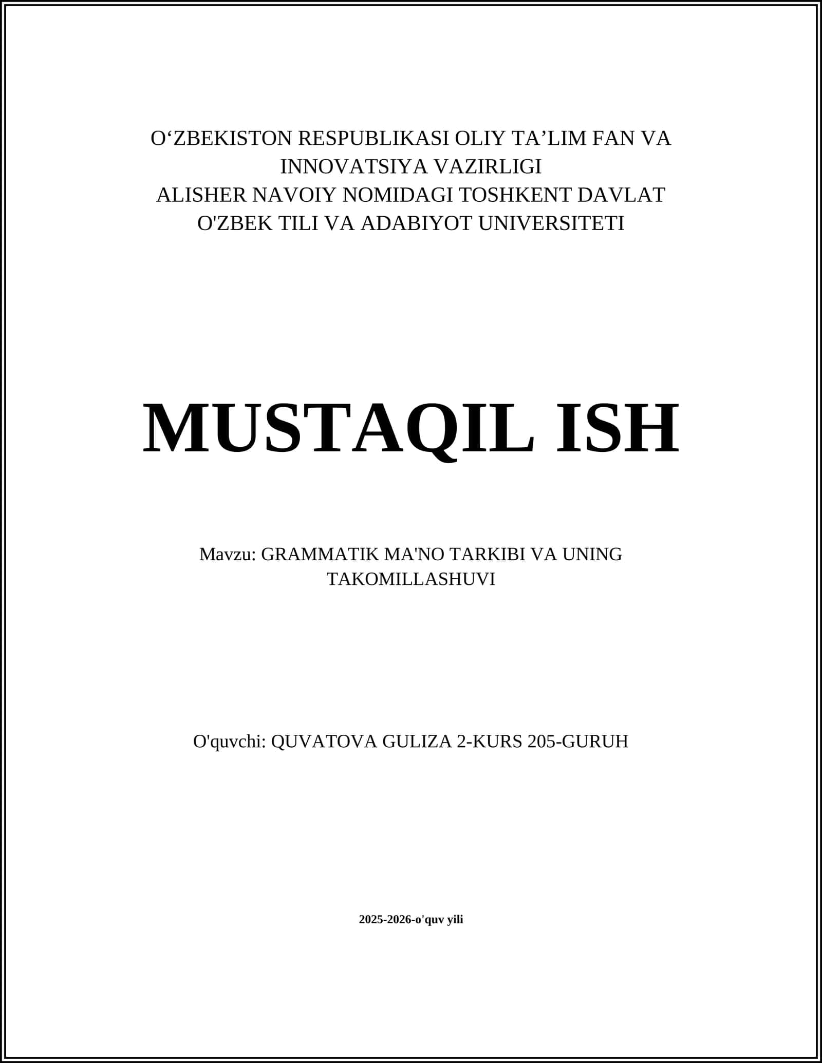 GRAMMATIK MA'NO TARKIBI VA UNING TAKOMILLASHUVI