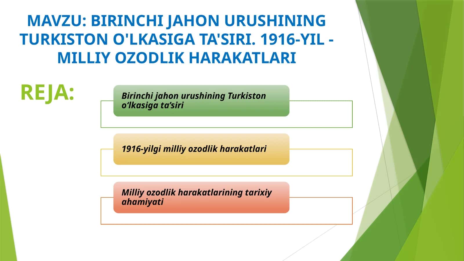 BIRINCHI JAHON URUSHINING TURKISTON O'LKASIGA TA'SIRI. 1916-YIL - MILLIY OZODLIK HARAKATLARI