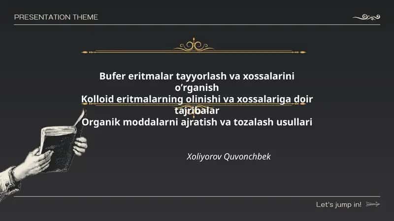 Bufer eritmalar tayyorlash va xossalarini oʼrganish