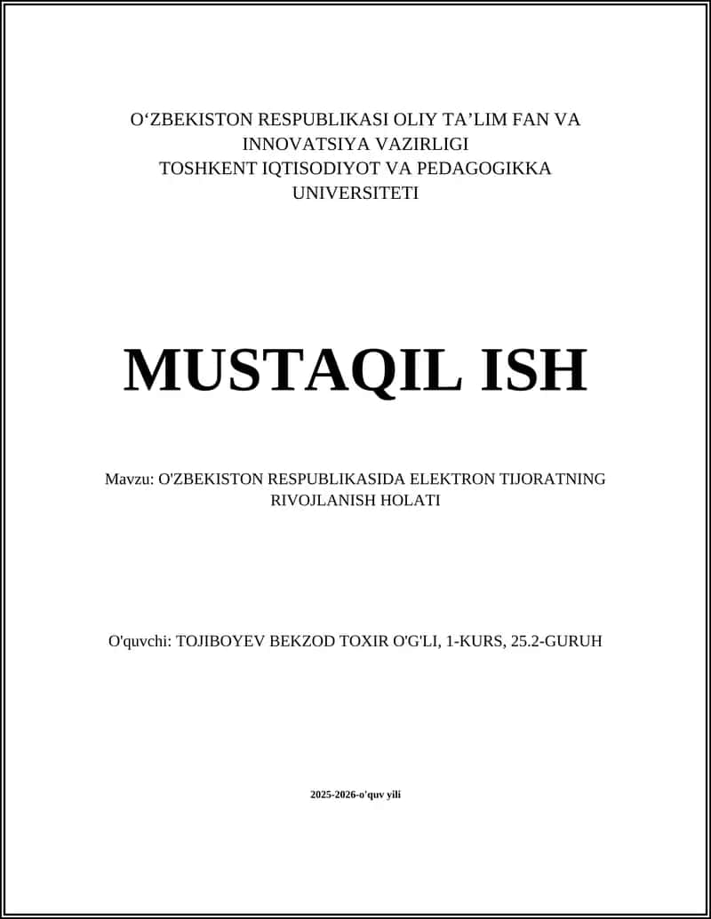 O'ZBEKISTON RESPUBLIKASIDA ELEKTRON TIJORATNING RIVOJLANISH HOLATI