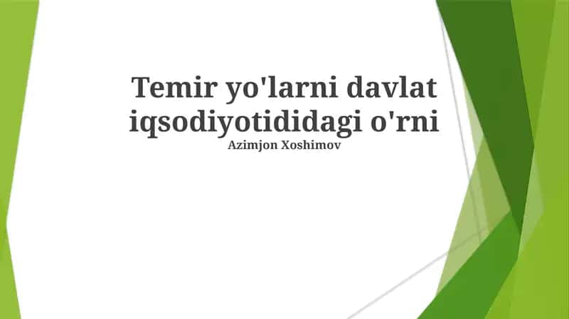 Temir yo'larni davlat iqsodiyotididagi o'rni