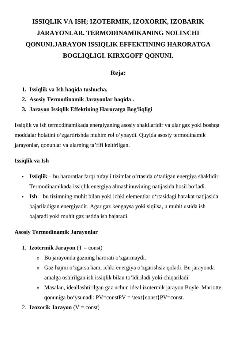 Issiqlik va Ish