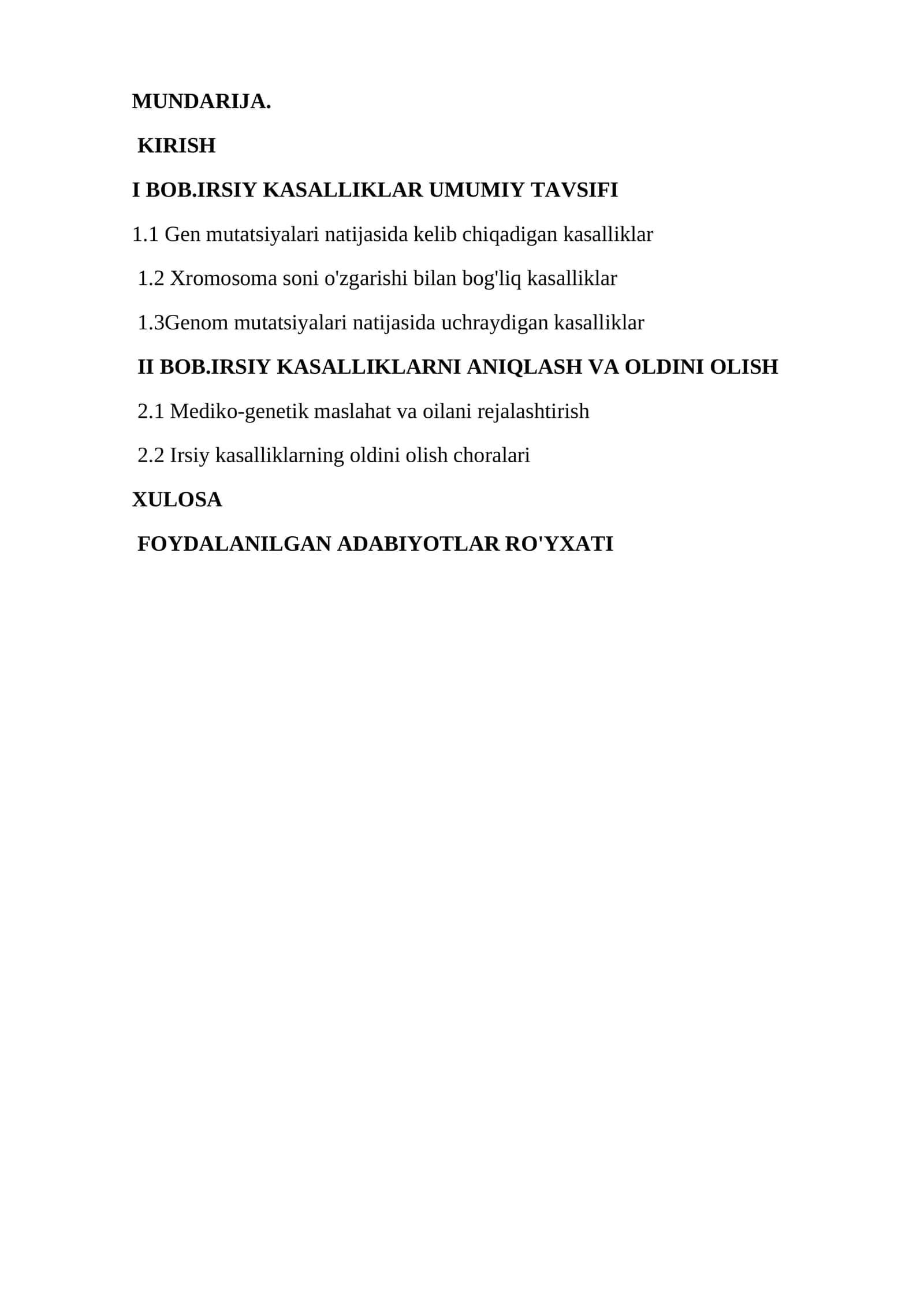 IRSIMIY KASALLIKLAR UMUMIY TAVSIFI