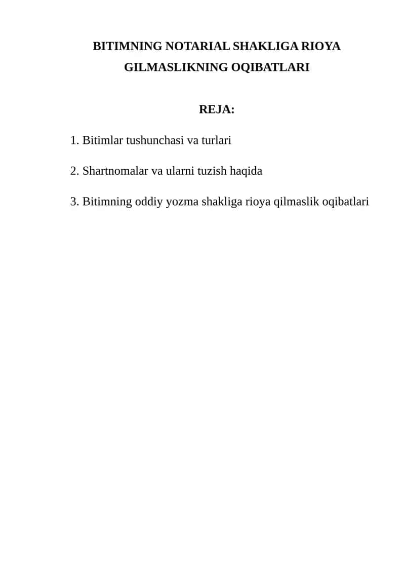 Bitimning Notarial Shakliga Rioya Gilmaslikning Oqibatlari