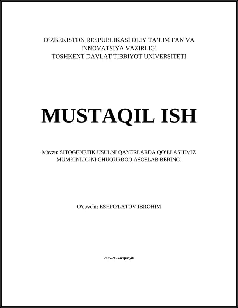 SITOGENETIK USULNI QAYERLARDA QO’LLASHIMIZ MUMKINLIGINI CHUQURROQ ASOSLAB BERING