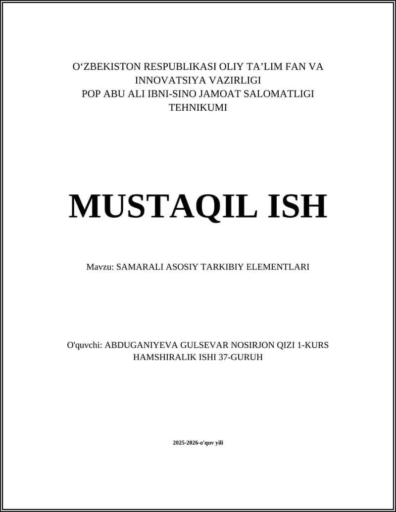 SAMARALI ASOSIY TARKIBIY ELEMENTLARI