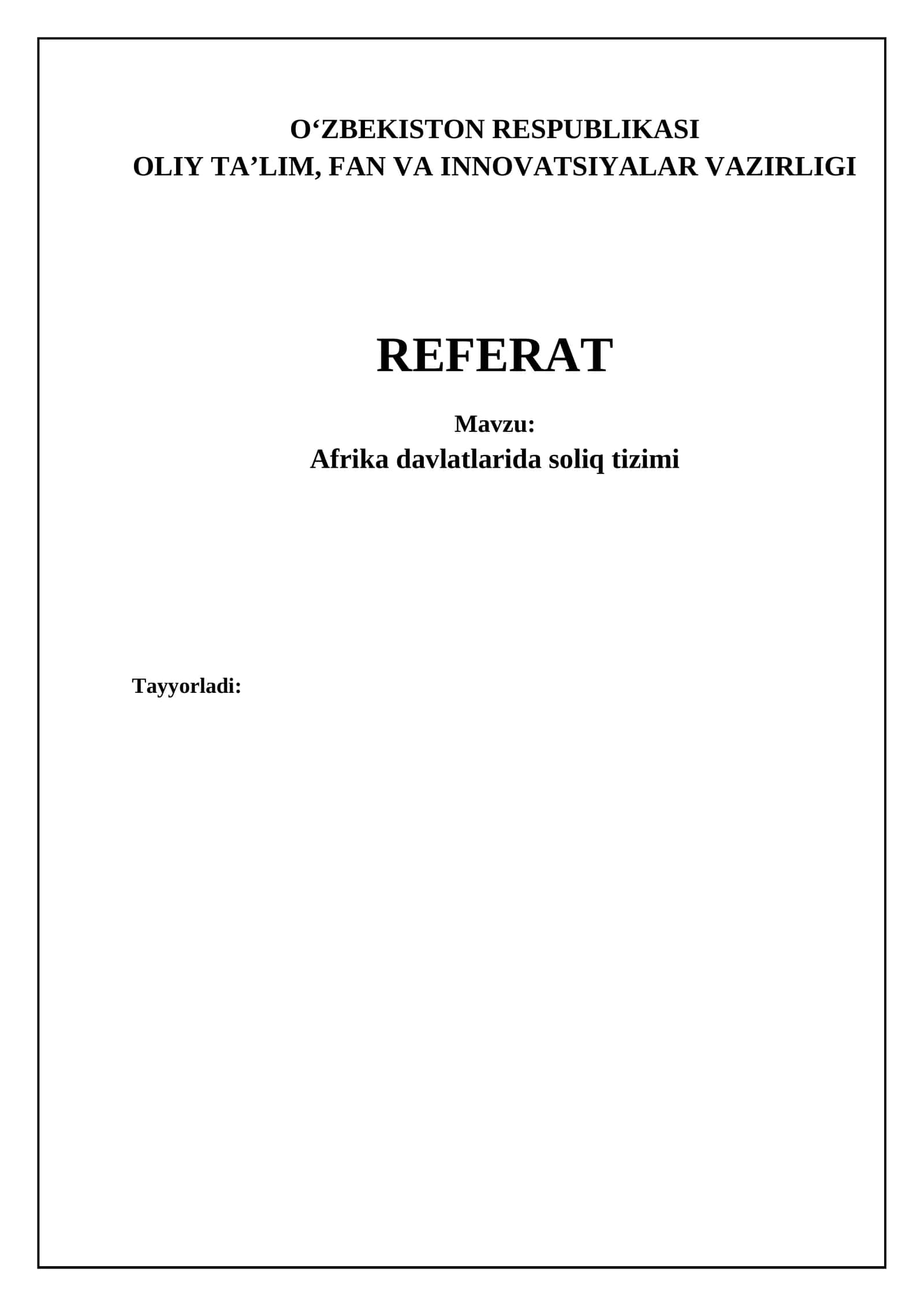 Afrika davlatlarida soliq tizimi