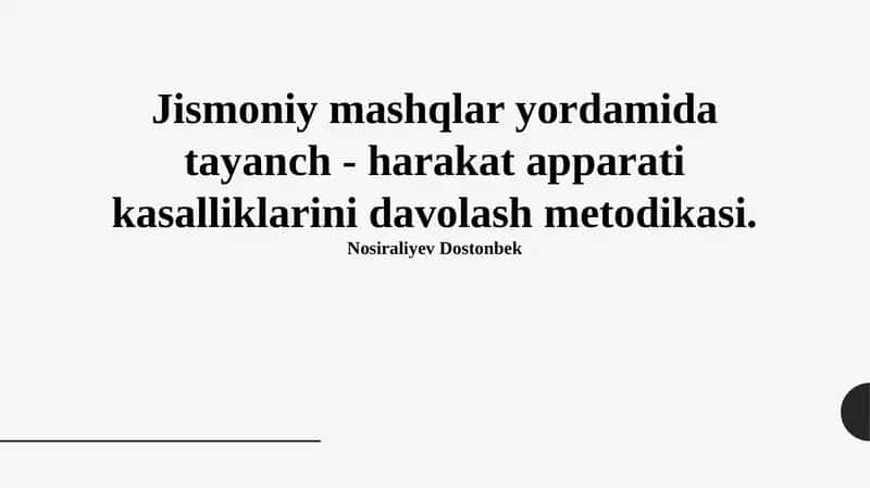 Jismoniy mashqlar yordamida tayanch - harakat apparati kasalliklarini davolash metodikasi