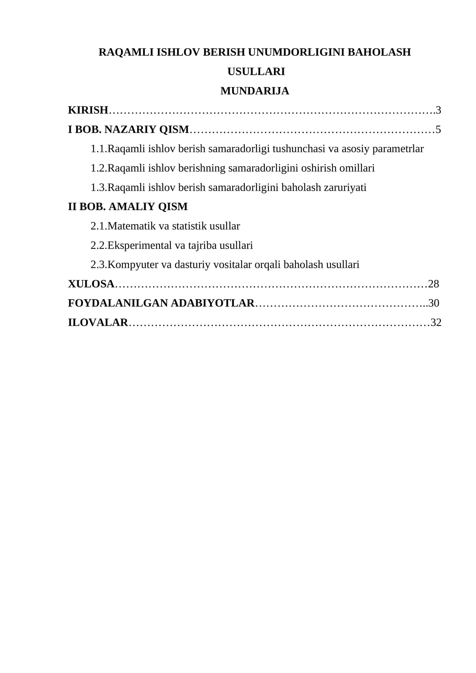RAQAMLI ISHLOV BERISH UNUMDORLIGINI BAHOLASH USULLARI