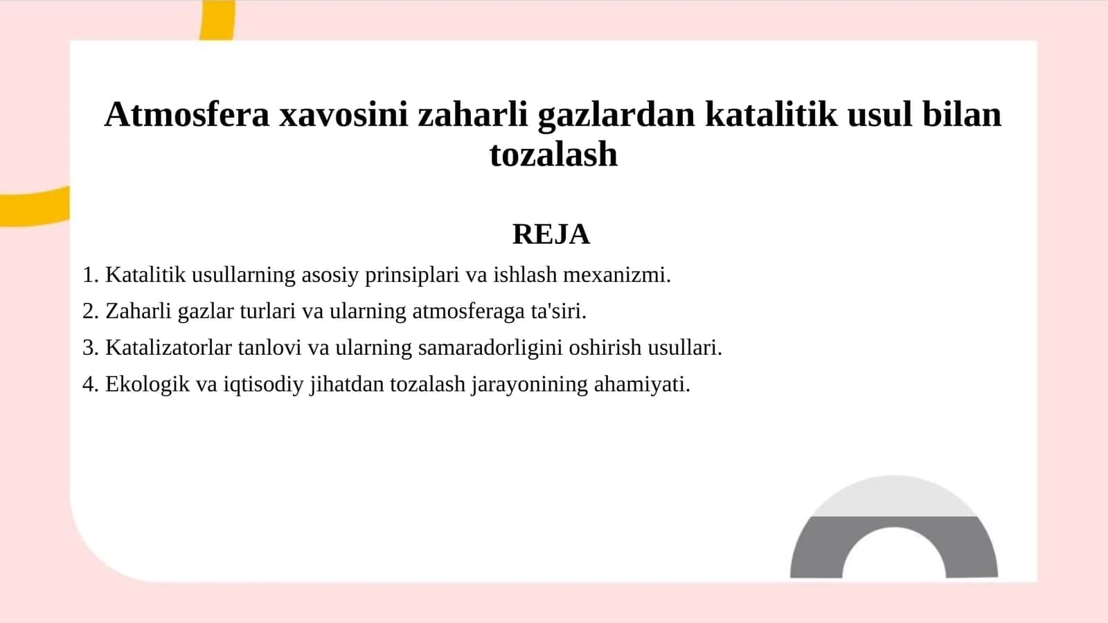 Atmosfera xavosini zaharli gazlardan katalitik usul bilan tozalash