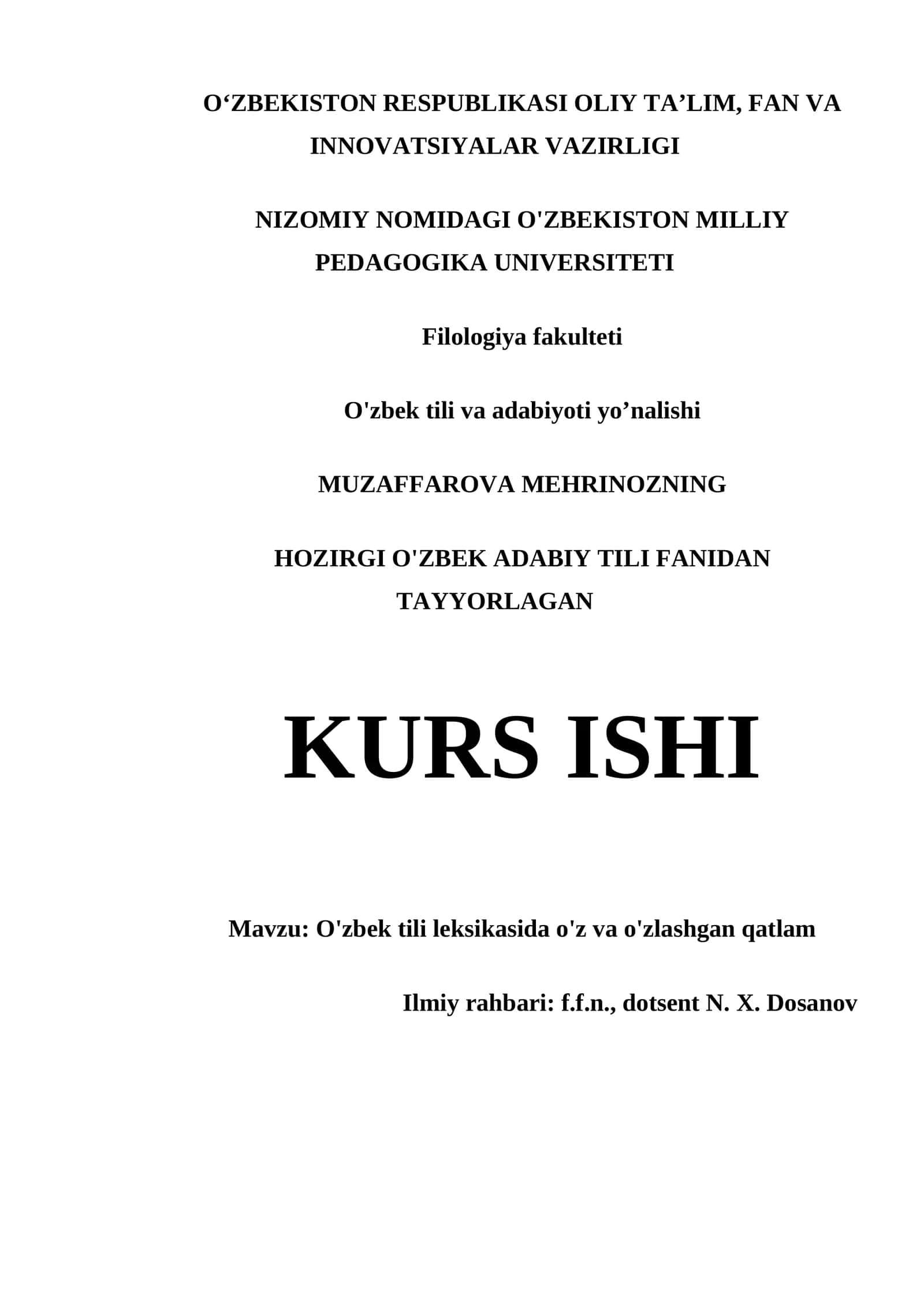 O'zbek tili leksikasida o'z va o'zlashgan qatlam