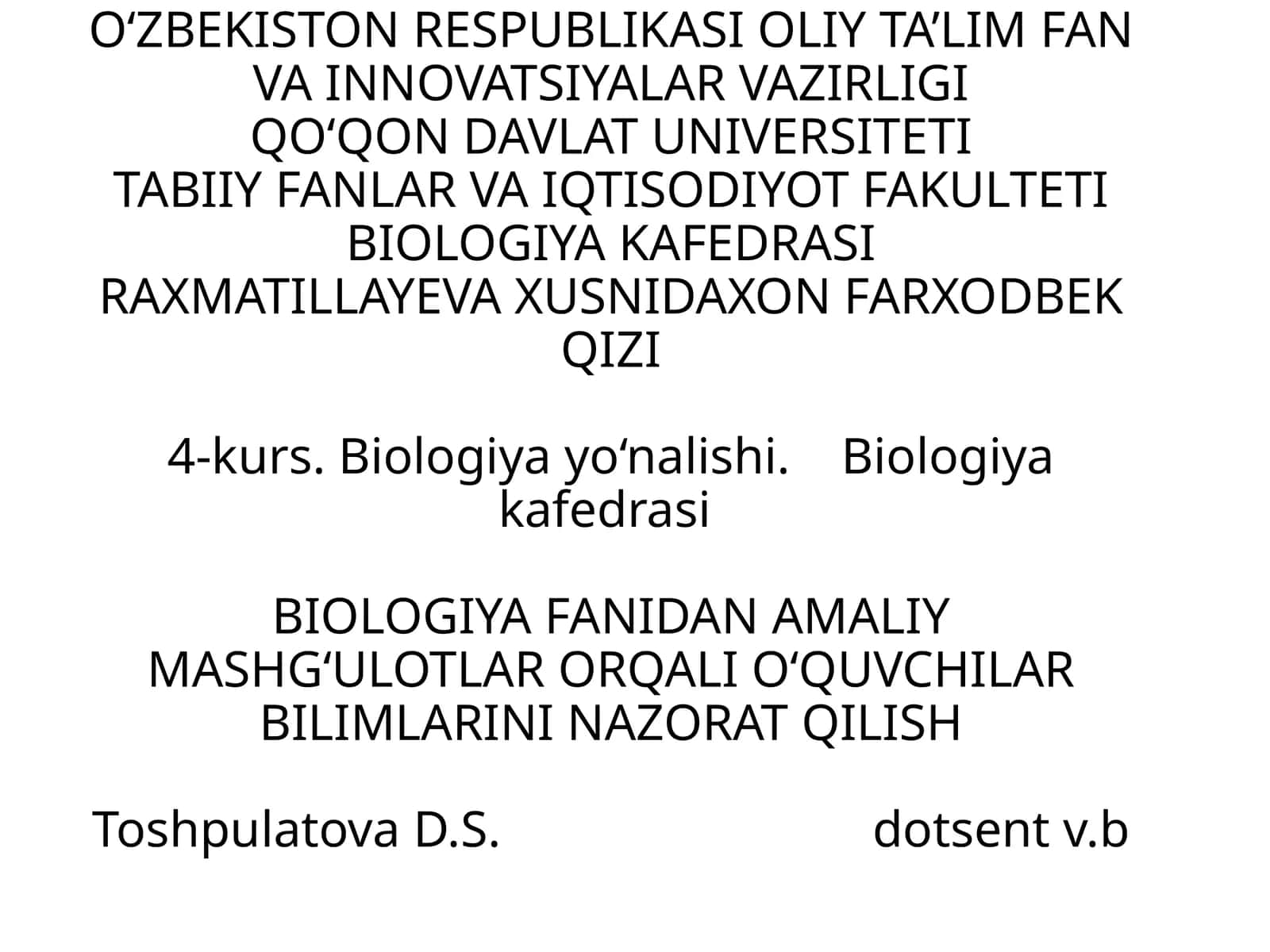 Biologiya Kafedrasi Amaliy Mashg'ulotlar