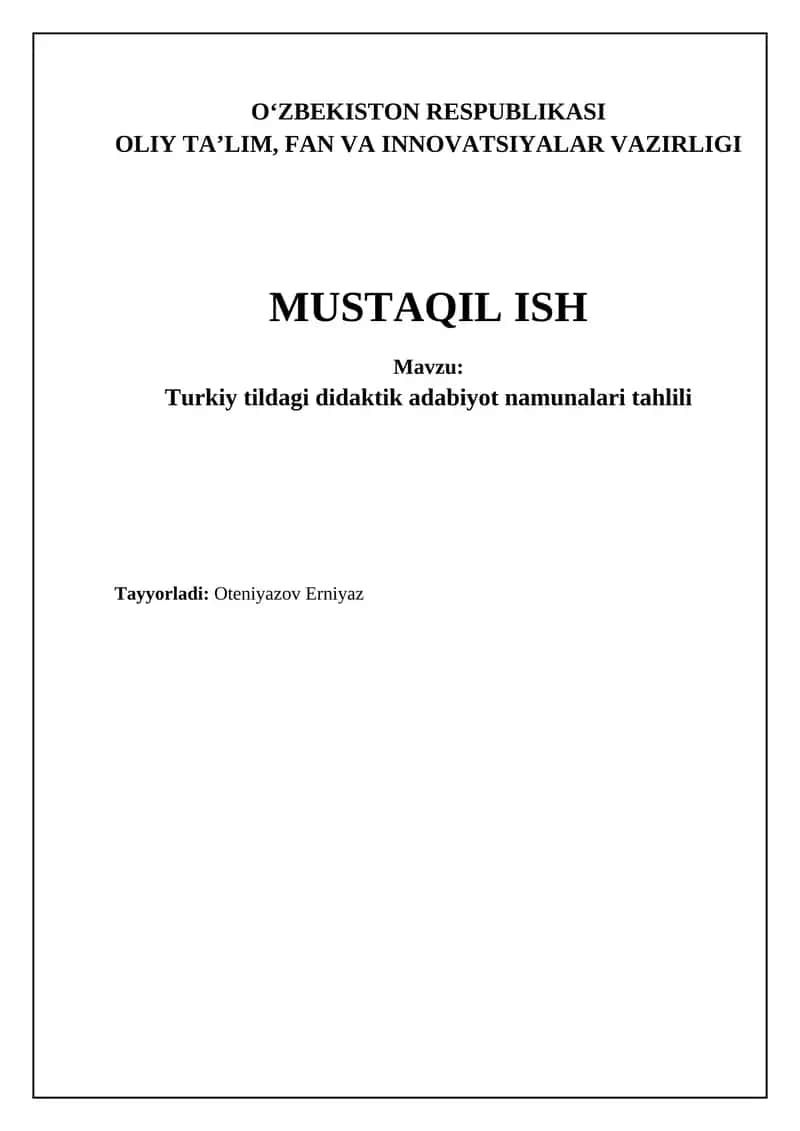 Turk didaktik adabiyotining asosiy xususiyatlari va janrlari