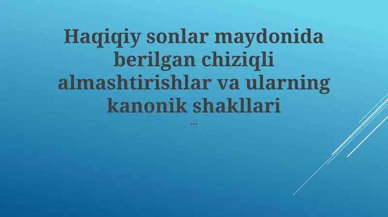 Chiziqli Algebra va undan tashqari qo'llanmalar