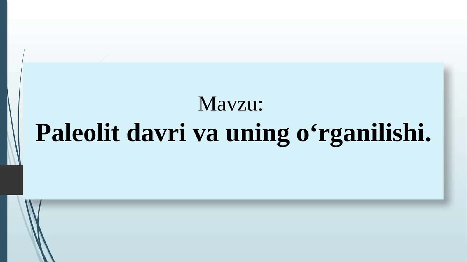 Paleolit davri va uning o‘rganilishi
