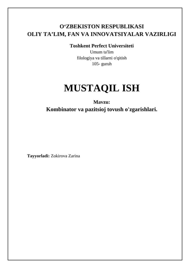 Kombinator va pazitsioj tovush o'zgarishlari