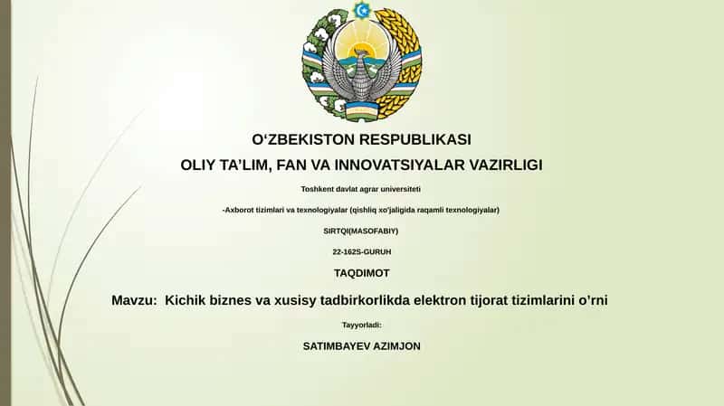 Kichik biznes va xusisy tadbirkorlikda elektron tijorat tizimlarini o’rni