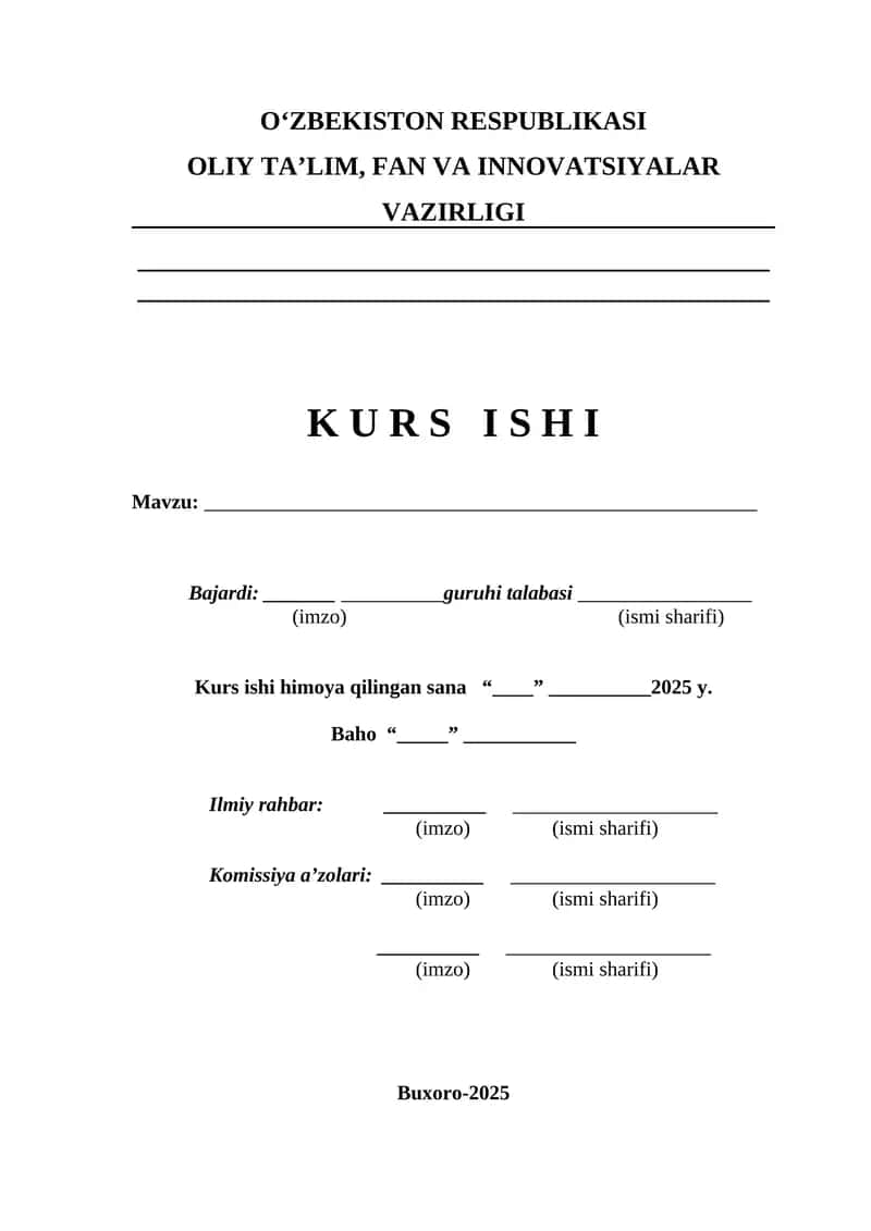 Kurs ishi yuza qismi kurs ishi yuza