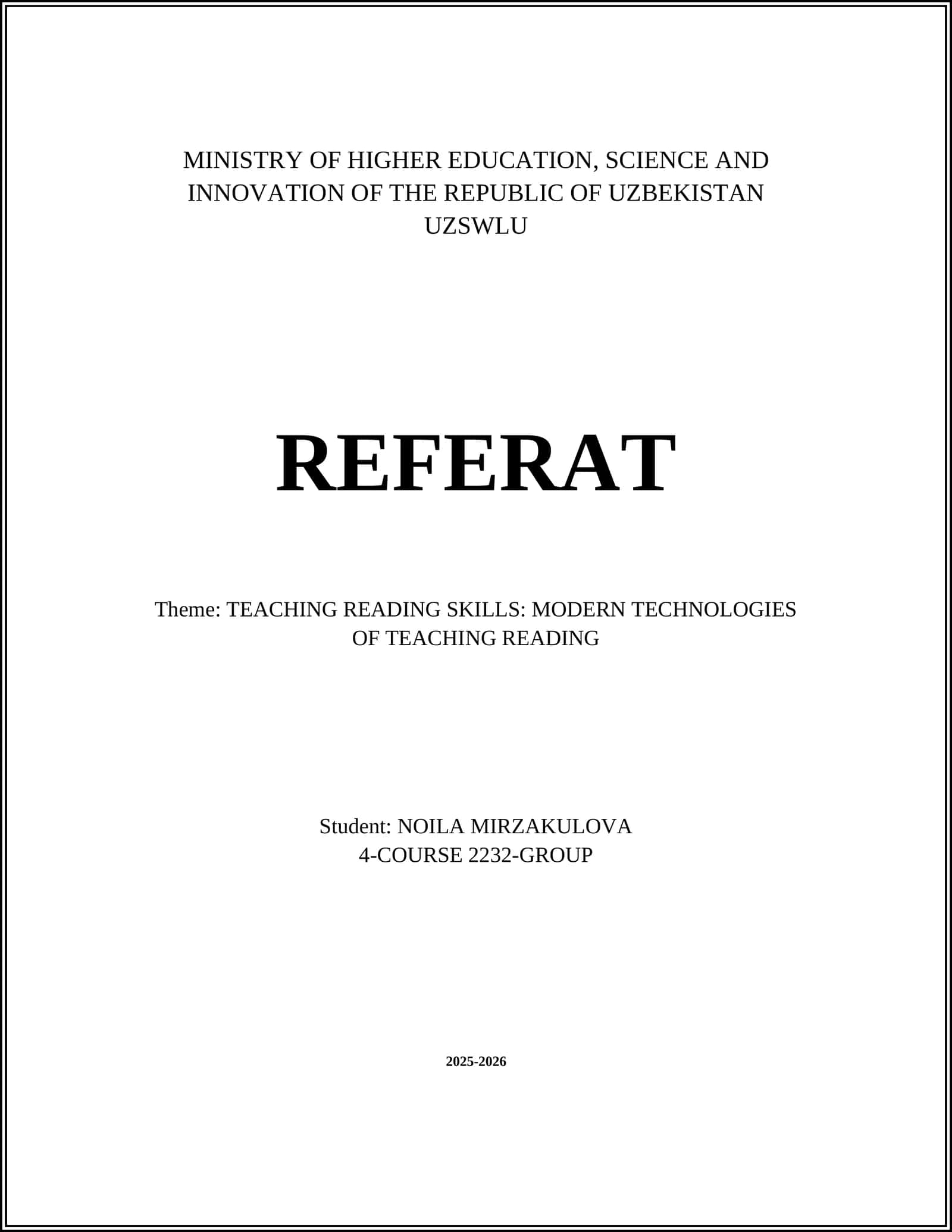TEACHING READING SKILLS: MODERN TECHNOLOGIES OF TEACHING READING