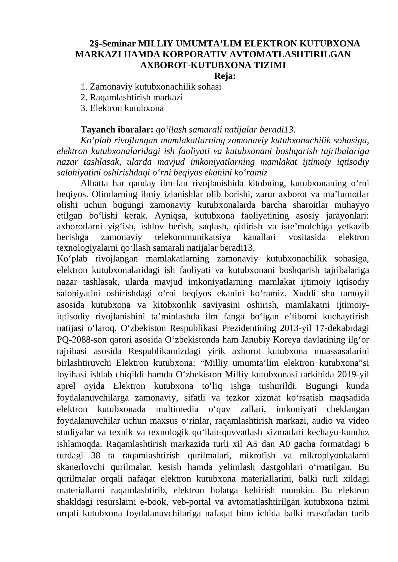 Zamonaviy Kutubxonachilik Sohasi