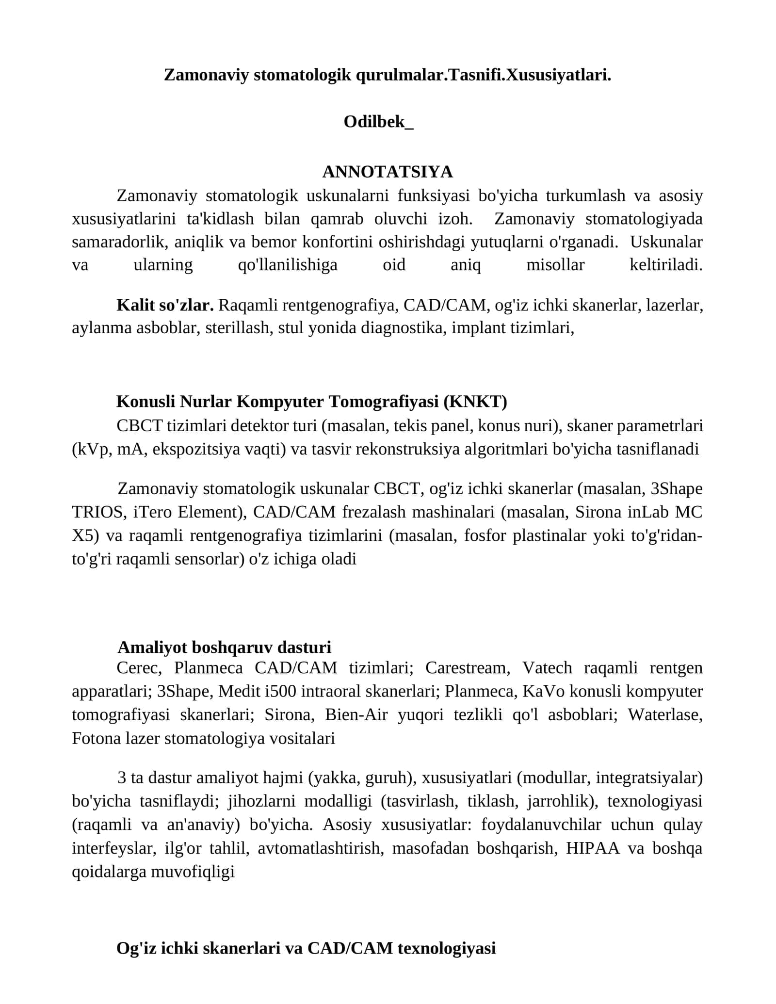 Zamonaviy stomatologik qurulmalar