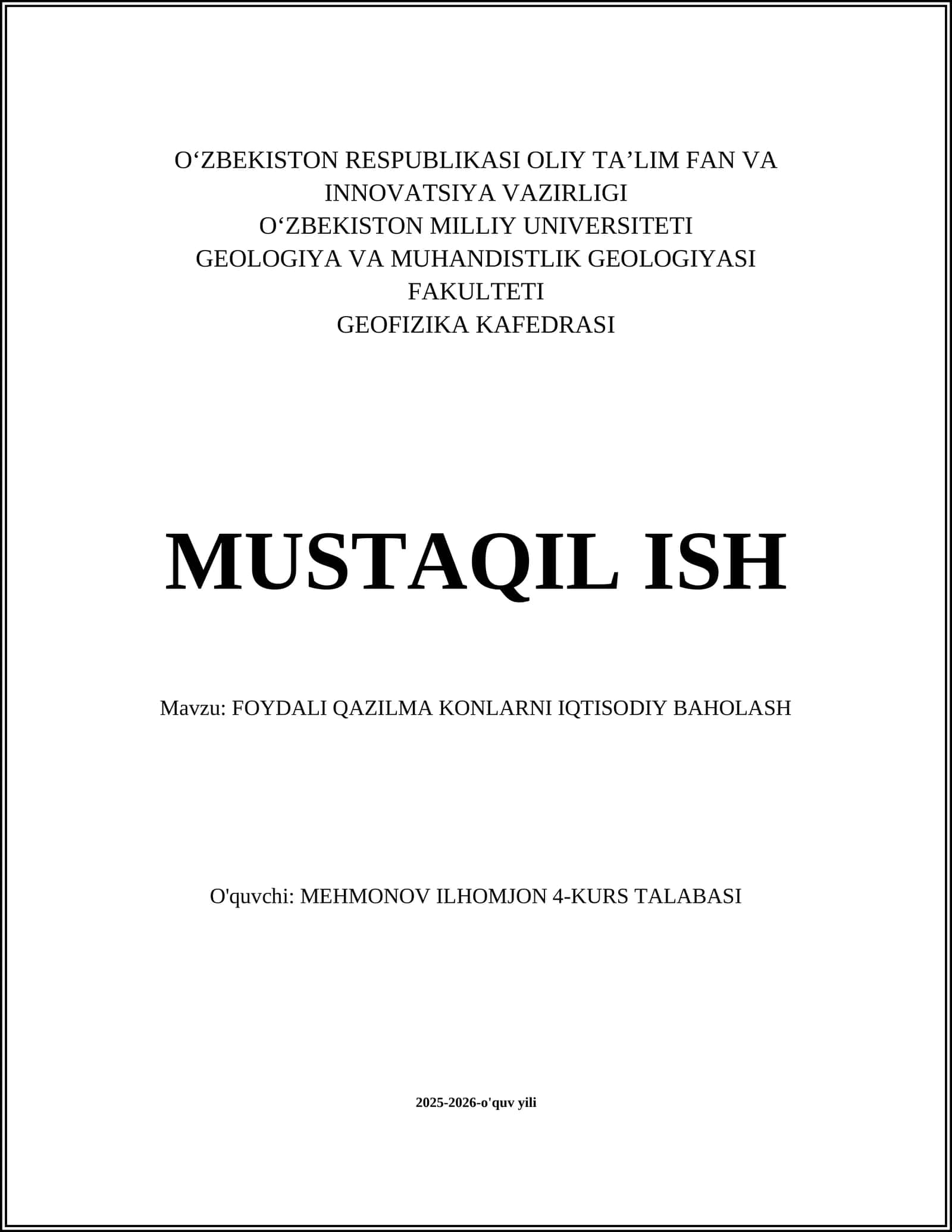 FOYDALI QAZILMA KONLARNI IQTISODIY BAHOLASH