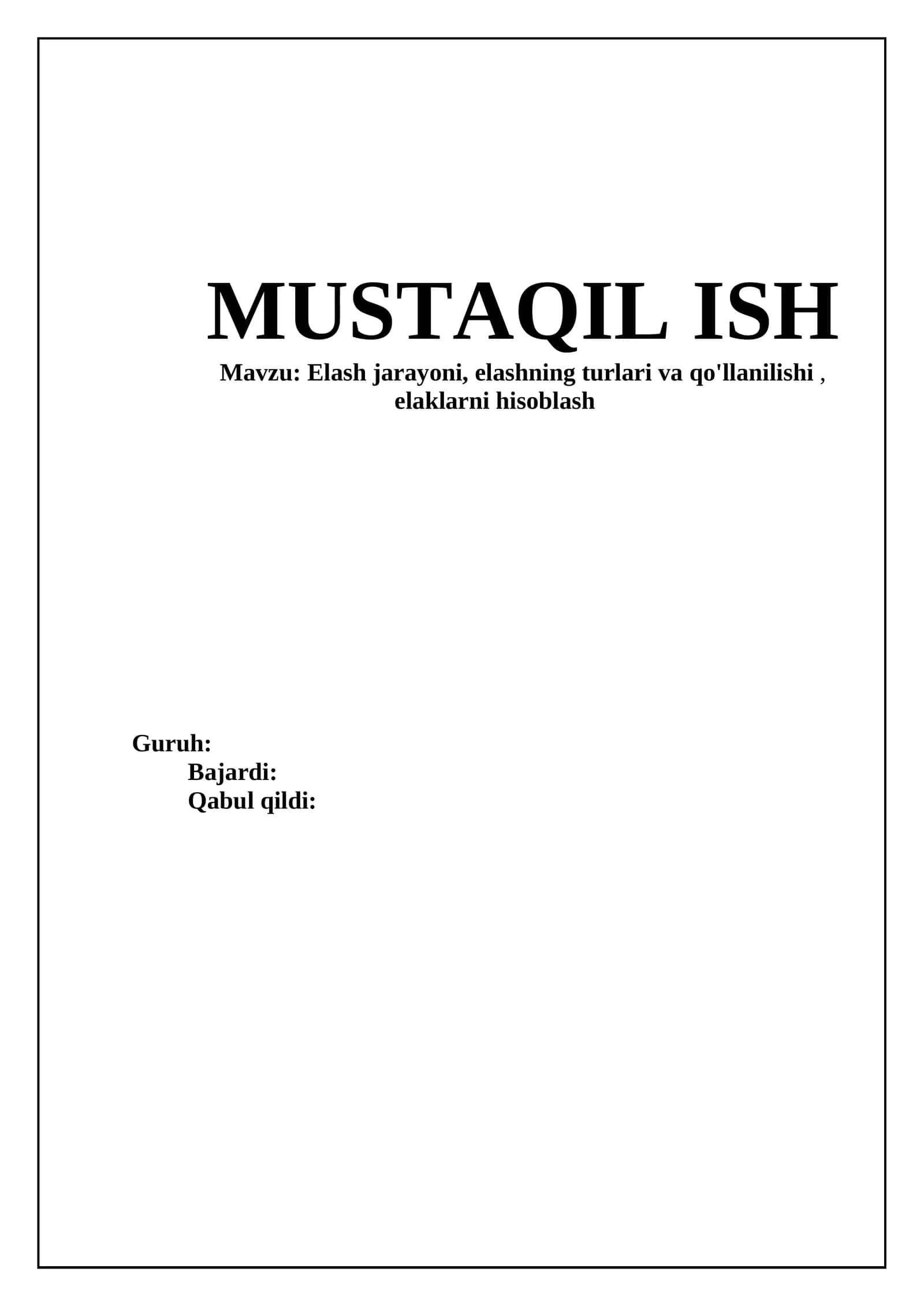 Elash jarayoni, elashning turlari va qo'llanilishi, elaklarni hisoblash