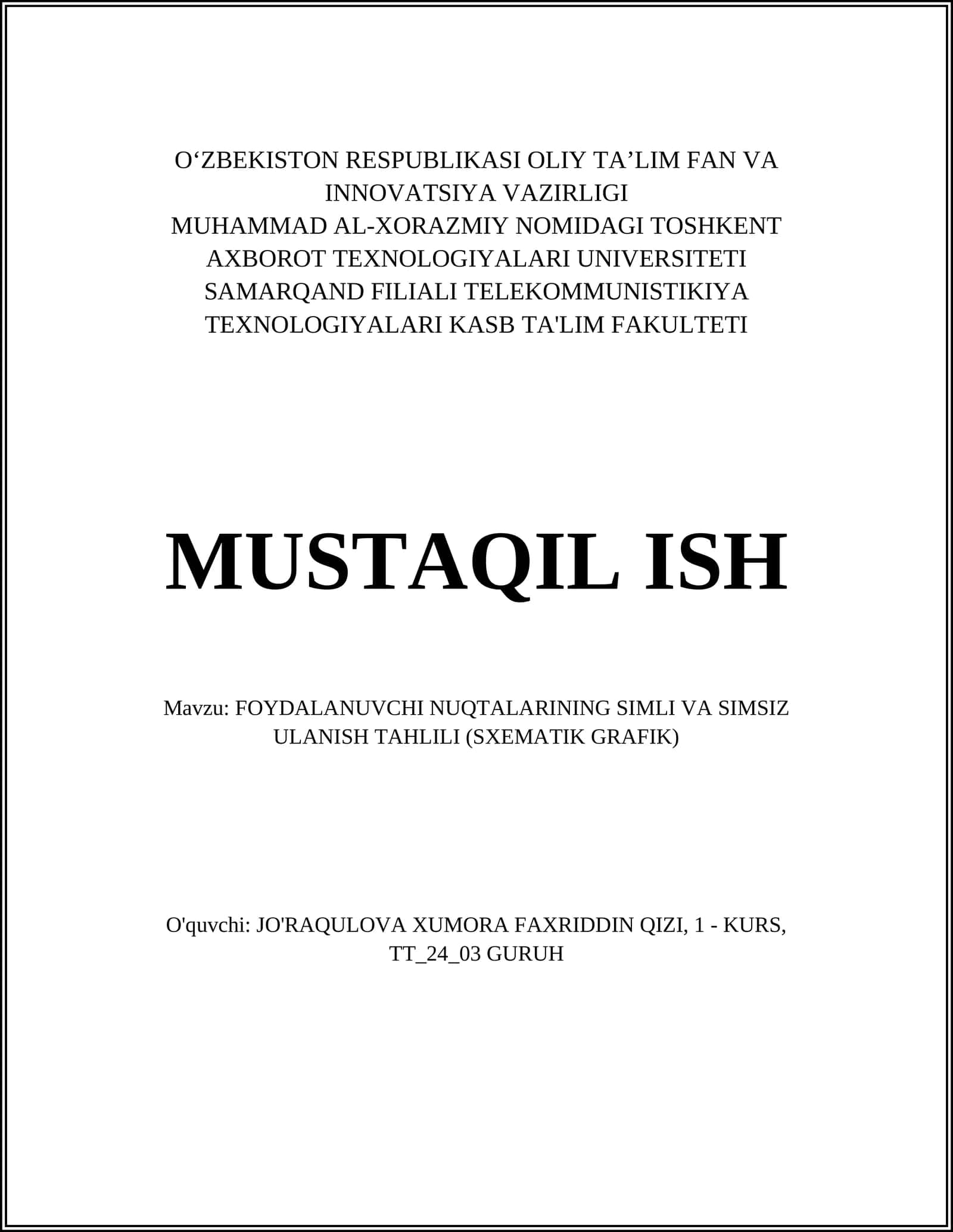 FOYDALANUVCHI NUQTALARINING SIMLI VA SIMSIZ ULANISH TAHLILI (SXEMATIK GRAFIK)