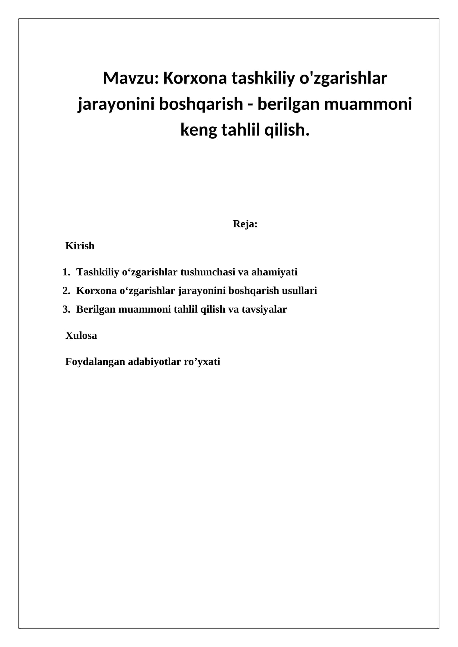 Tashkiliy o‘zgarishlar jarayonini boshqarish