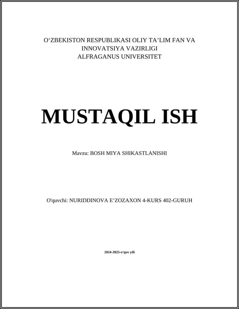 BOSH MIYA SHIKASTLANISHI
