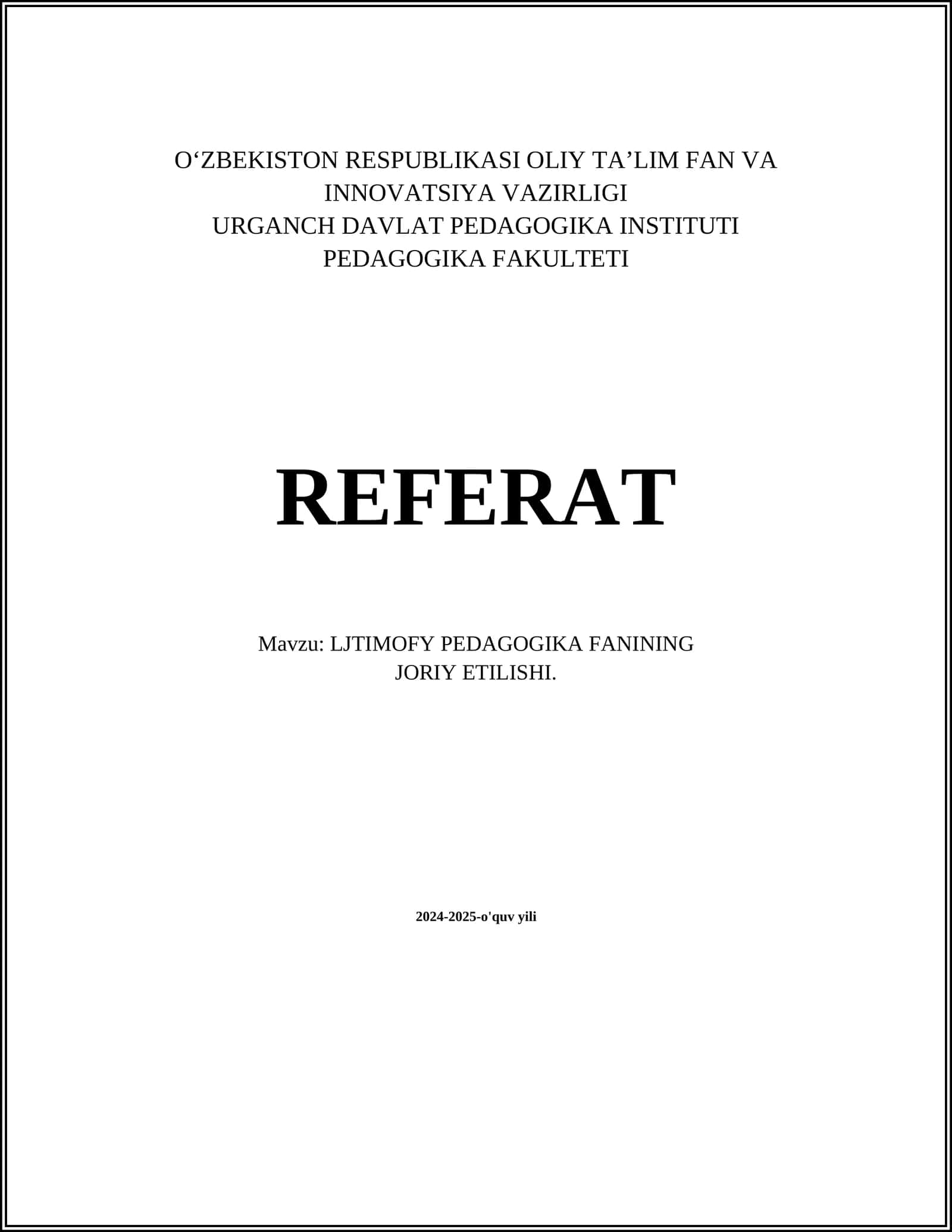 LJTIMOFY PEDAGOGIKA FANINING JORIY ETILISHI