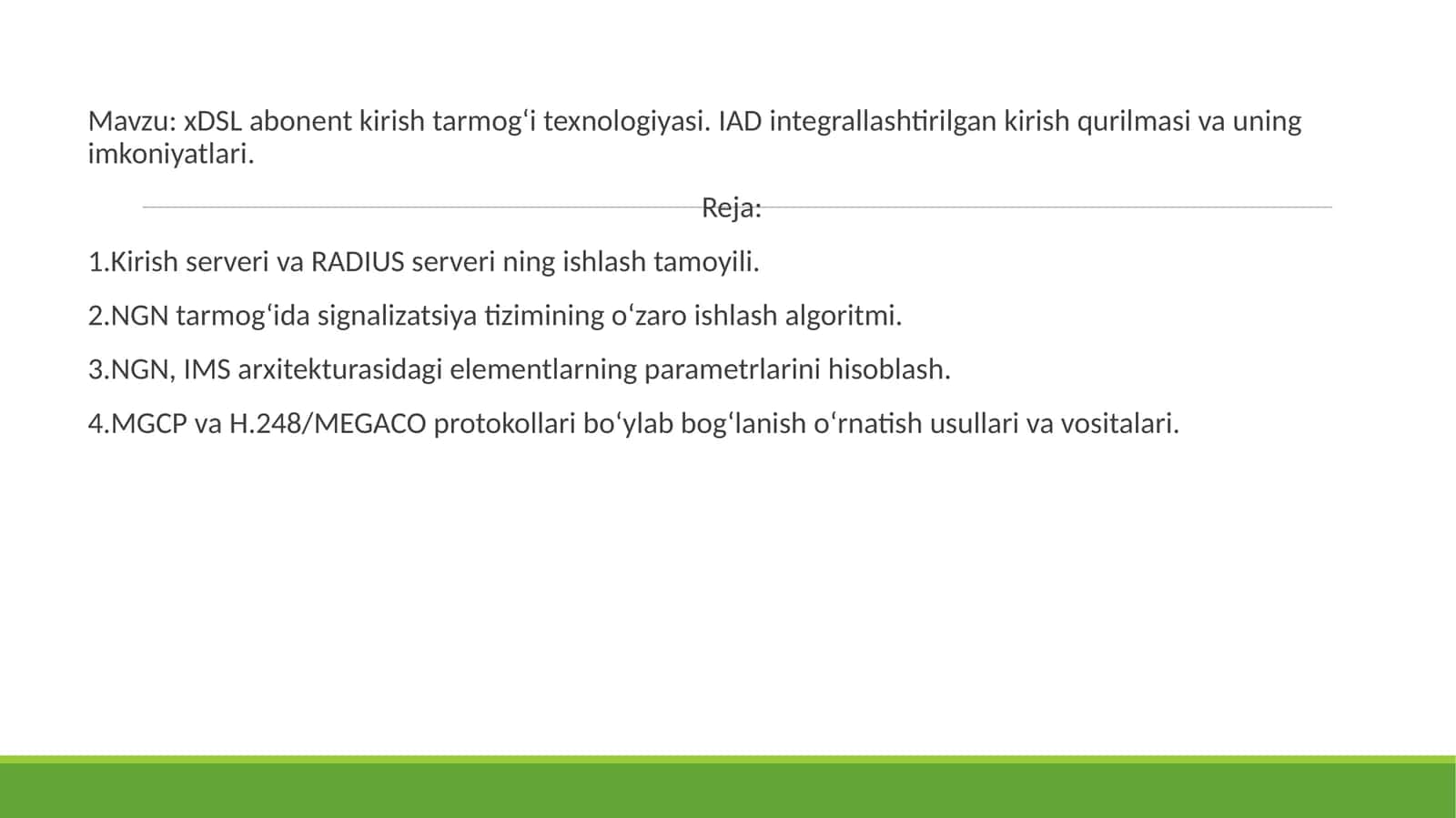xDSL abonent kirish tarmog‘i texnologiyasi