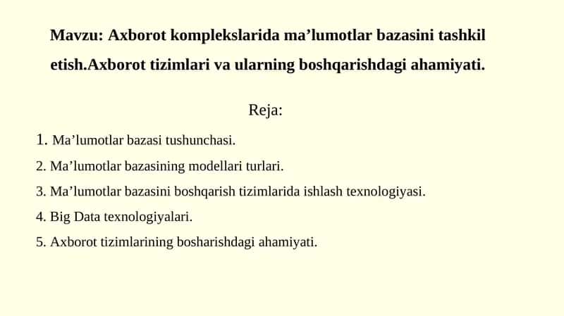 Ma’lumotlar bazasi tashkil etish