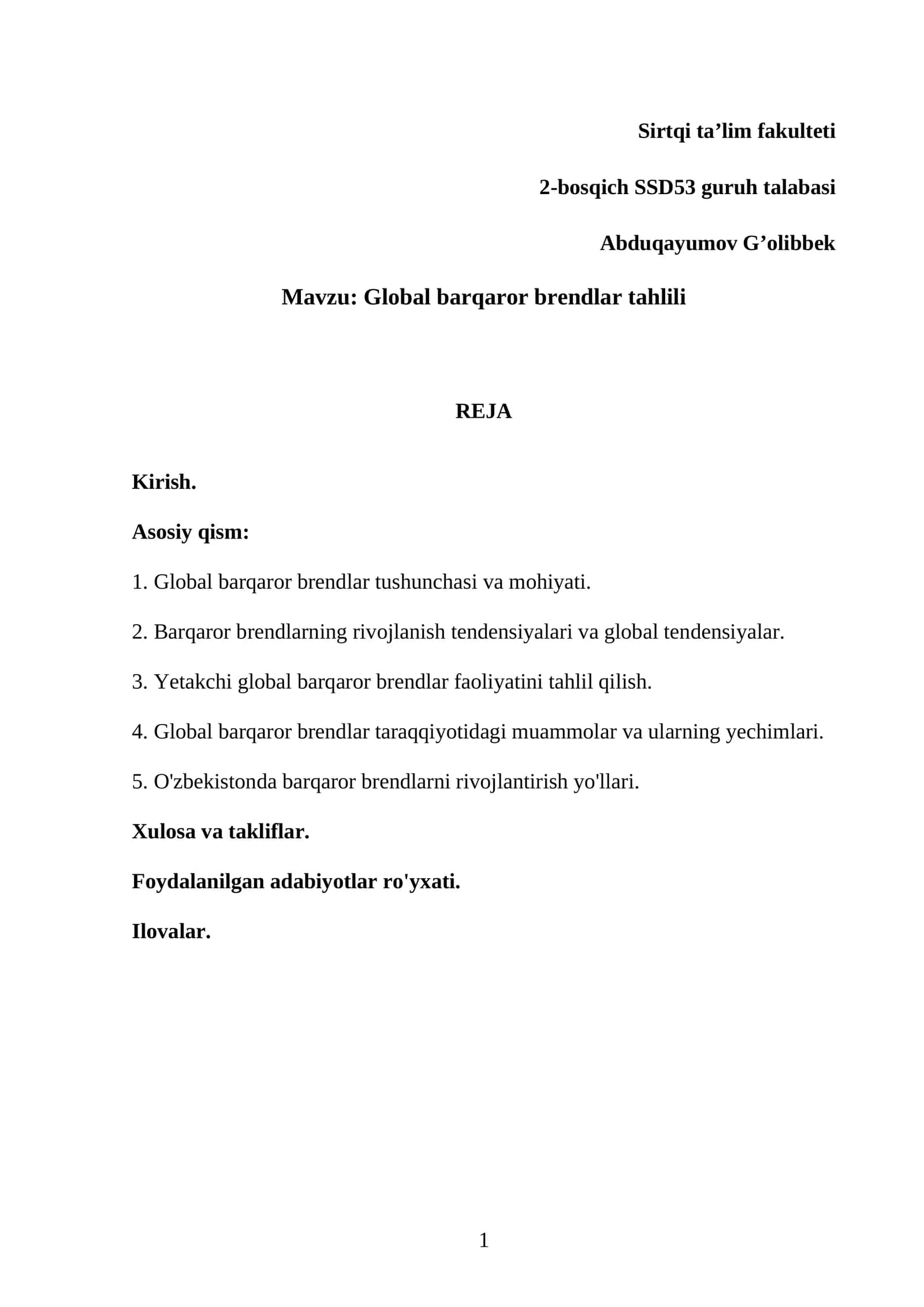 Global barqaror brendlar tahlili