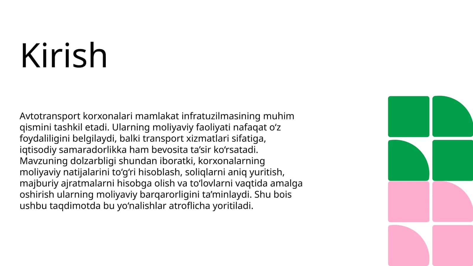 Avtotransport korxonalari moliyaviy faoliyati