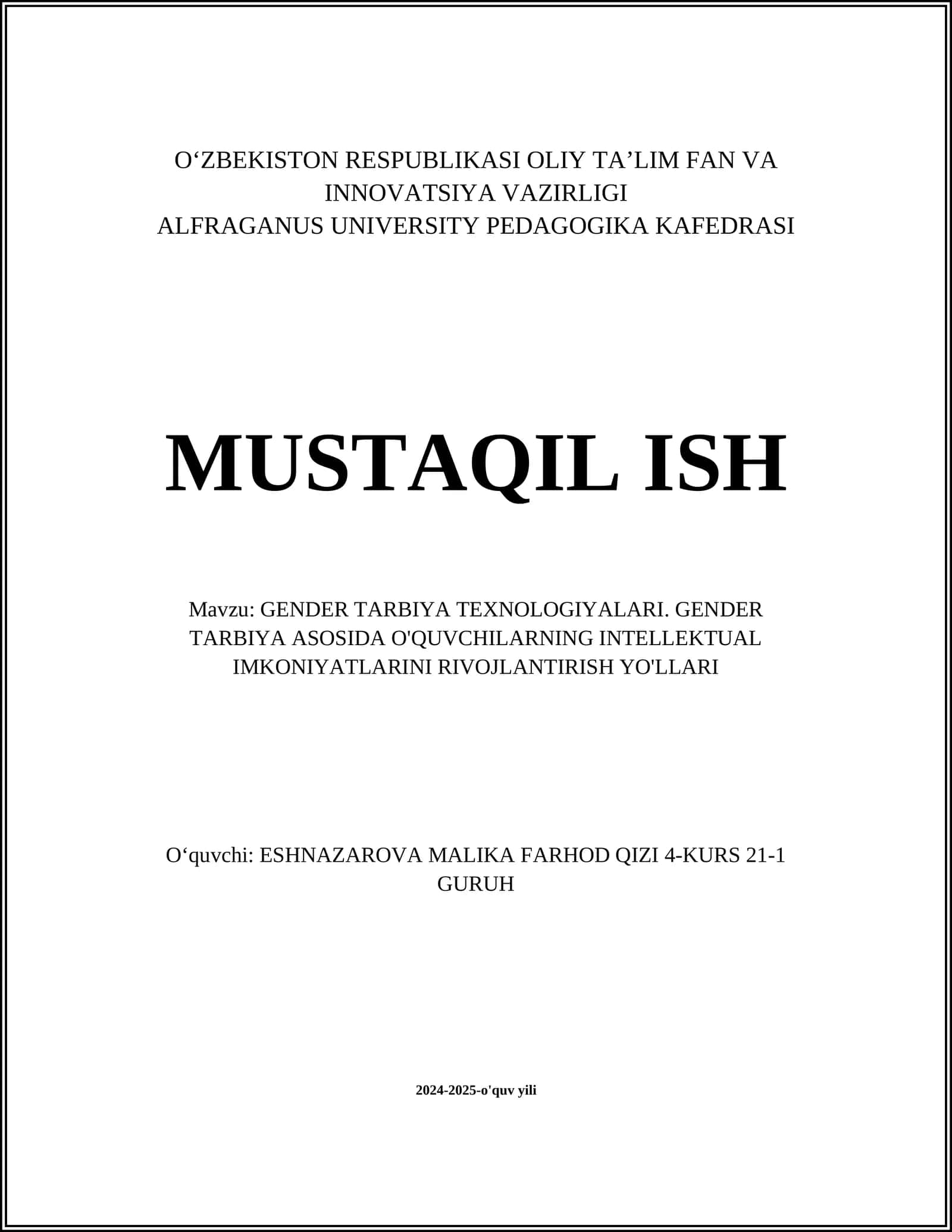 Gender Tarbiya Texnologiyalari