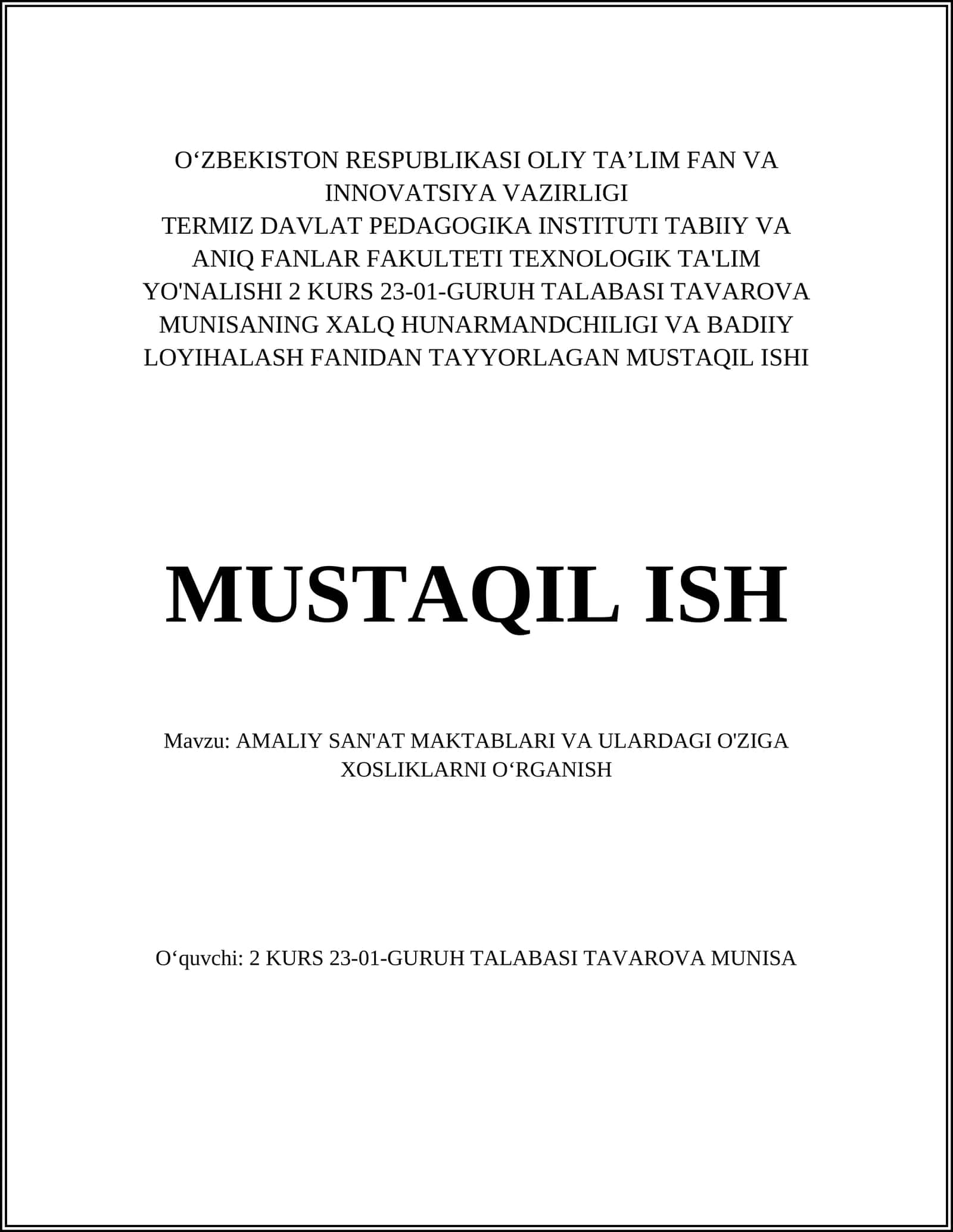 MUSTAQIL ISH