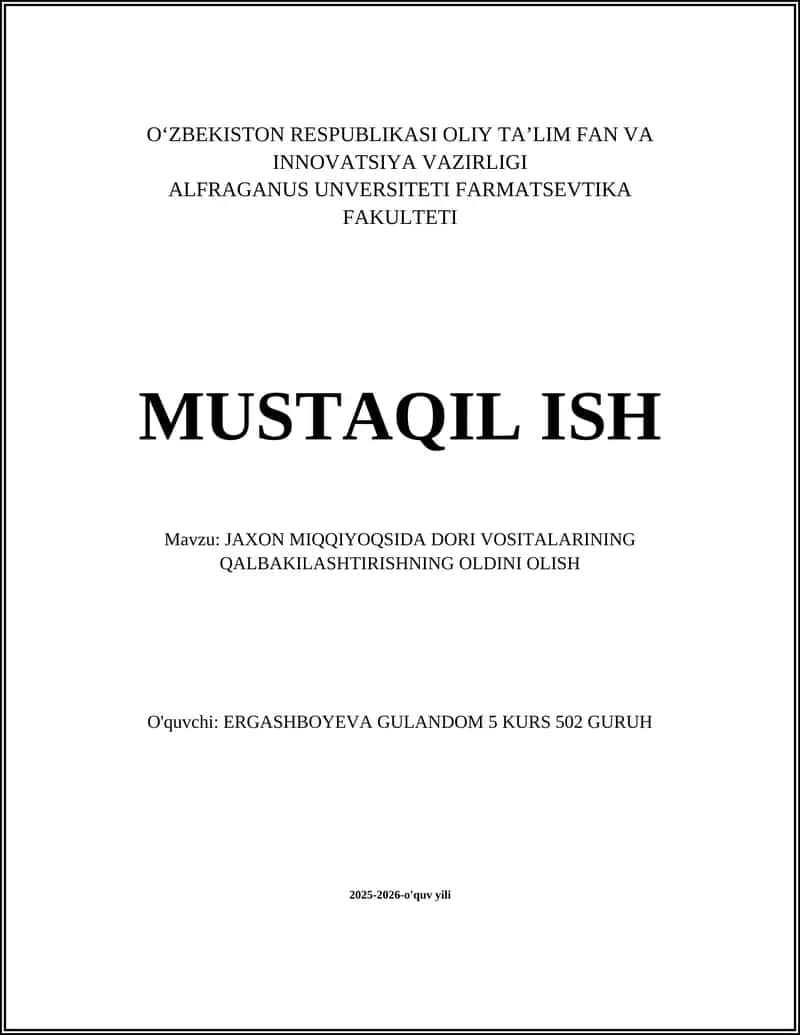 JAXON MIQQIYOQSIDA DORI VOSITALARINING QALBAKILASHTIRISHNING OLDINI OLISH