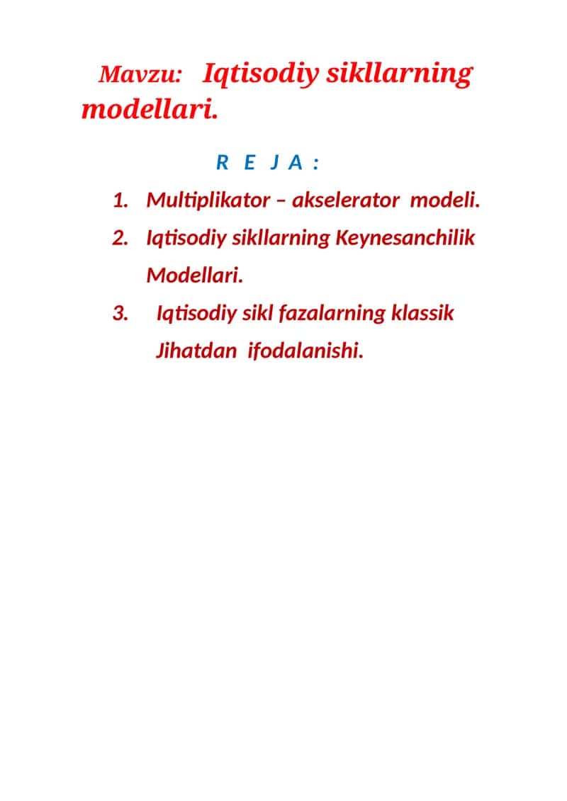 Iqtisodiy sikllarning modellari