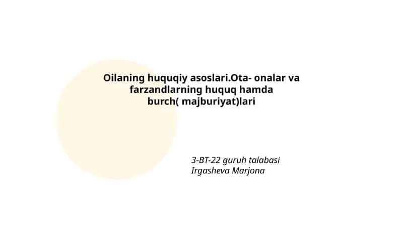 Oilaning huquqiy asoslari