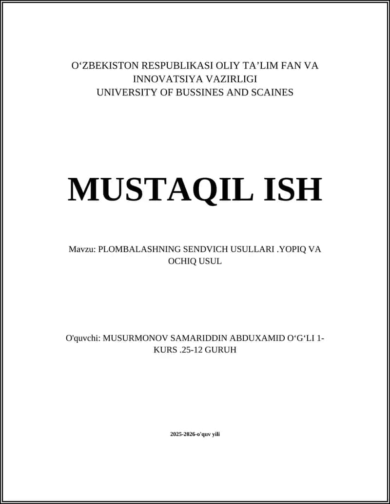 PLOMBALASHNING SENDVICH USULLARI