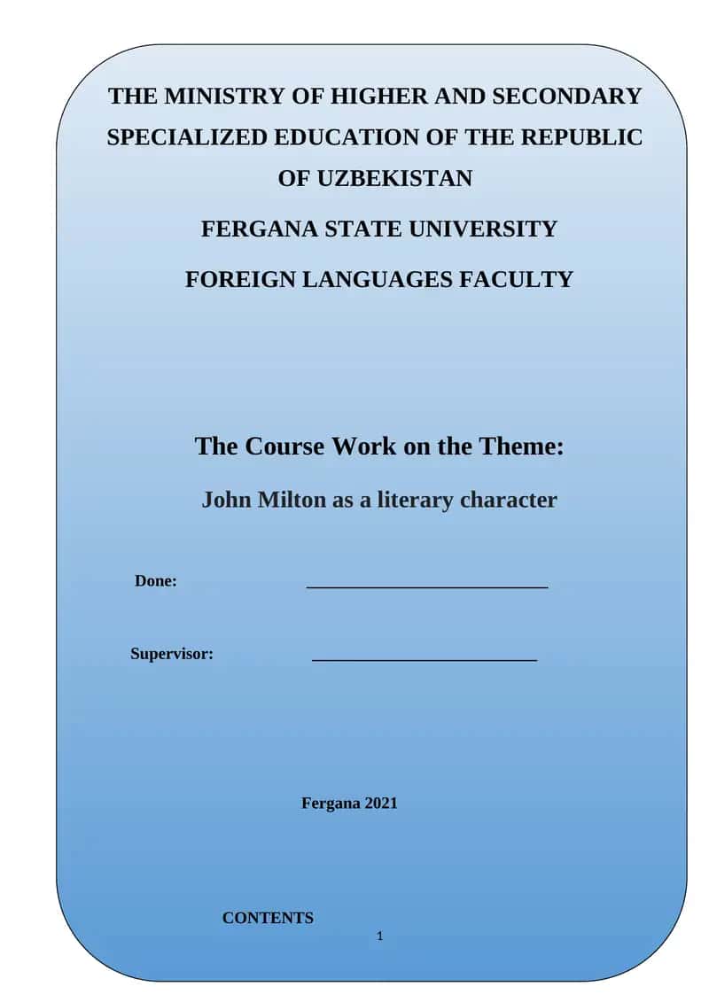 Course Work on John Milton