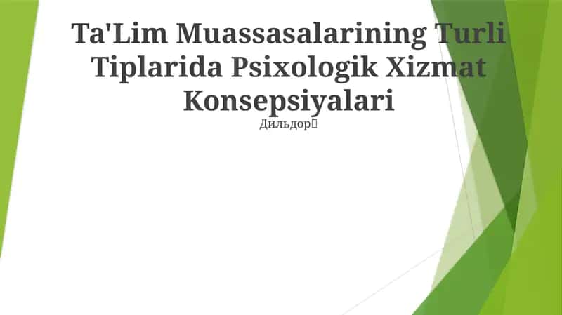 Ta'Lim Muassasalarining Turli Tiplarida Psixologik Xizmat Konsepsiyalari