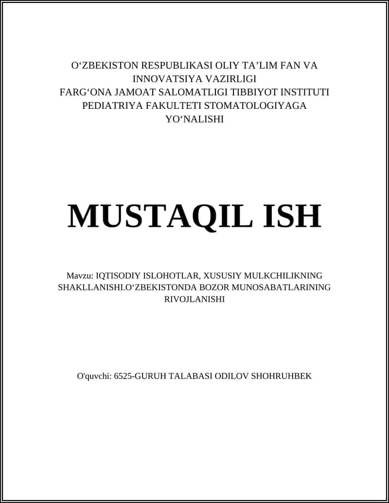 IQTISODIY ISLOHOTLAR, XUSUSIY MULKCHILIKNING SHAKLLANISHI