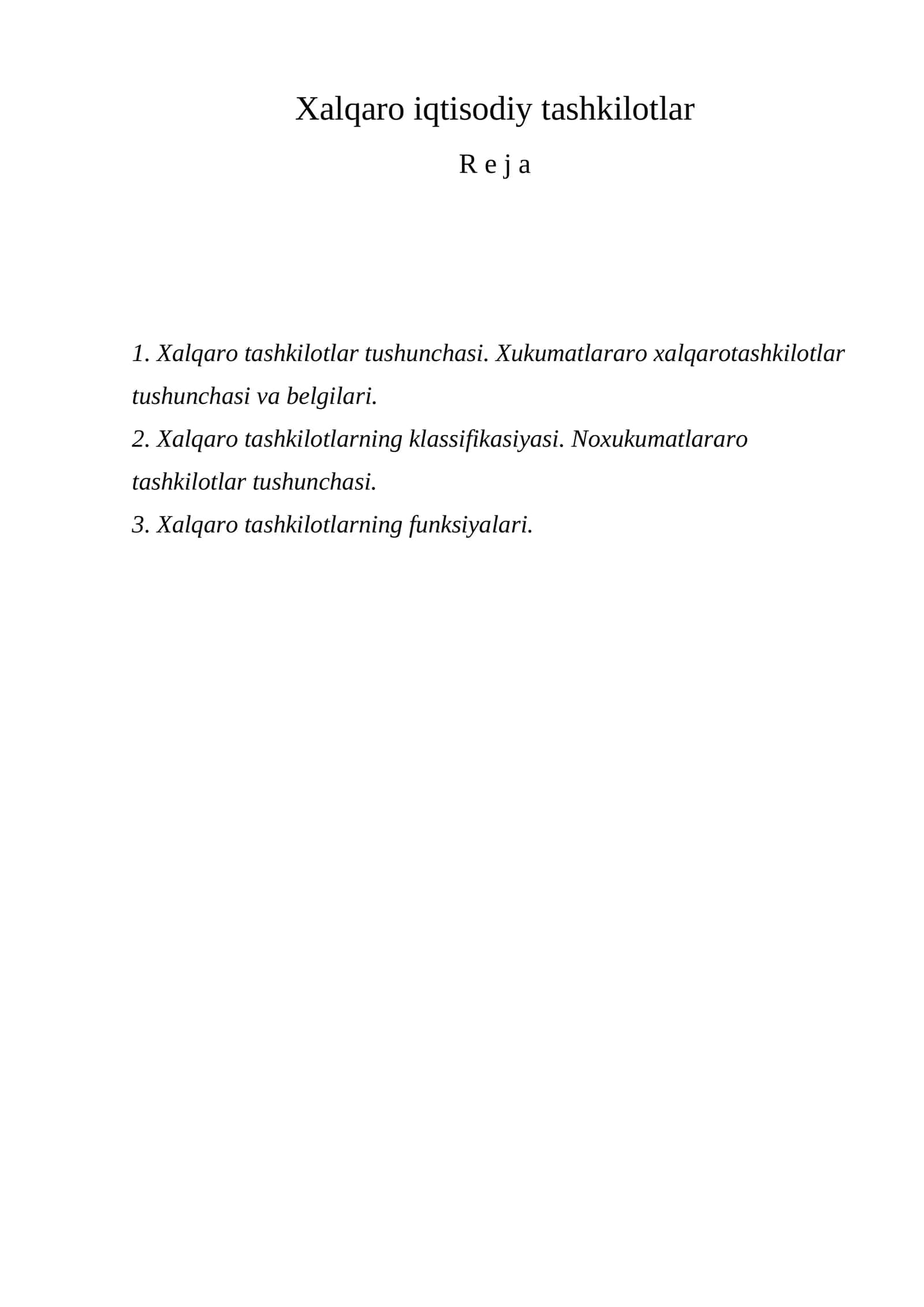 Xalqaro iqtisodiy tashkilotlar