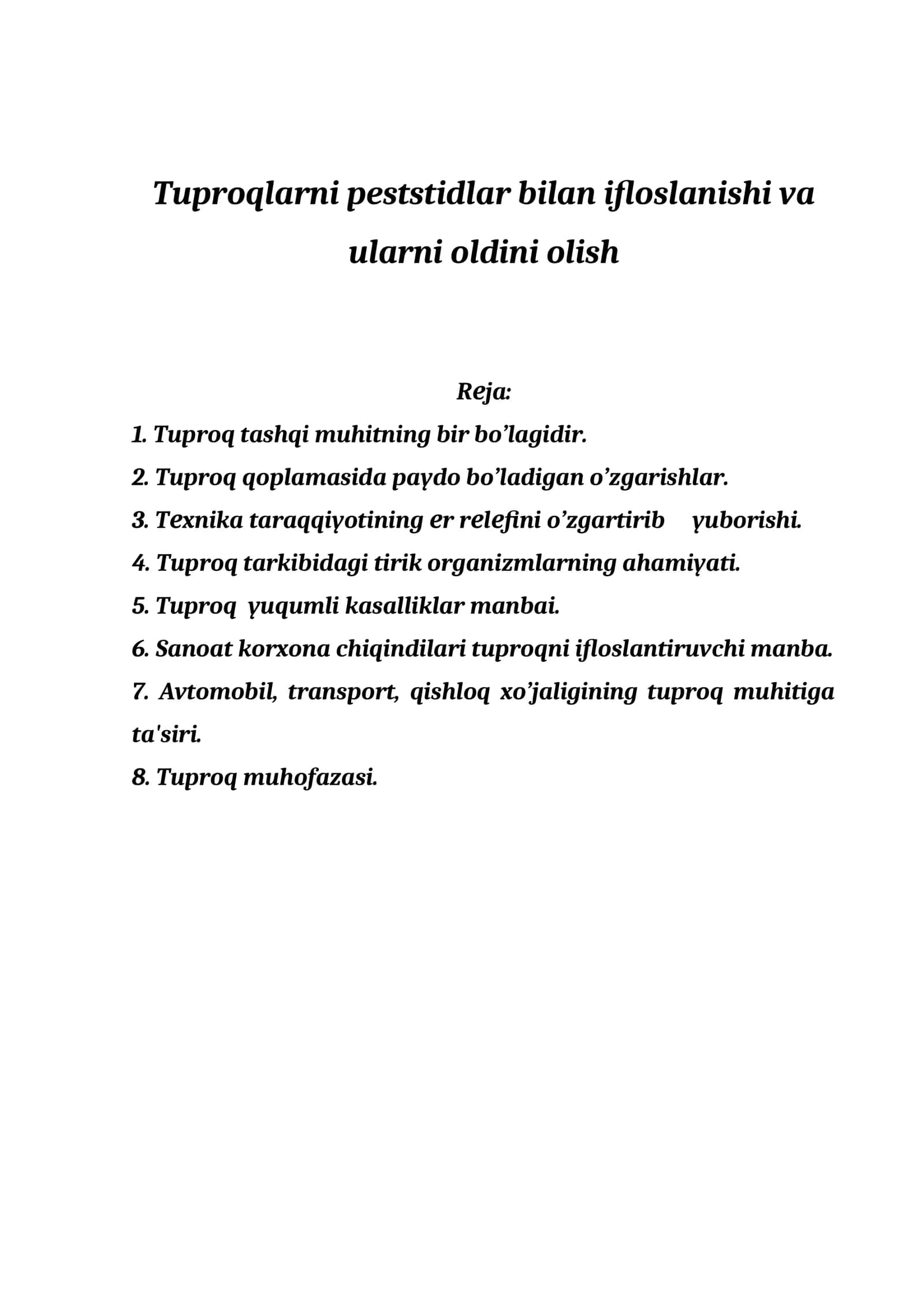 Tuproq ekologiyasi va ushbu muhitni himoya qilish